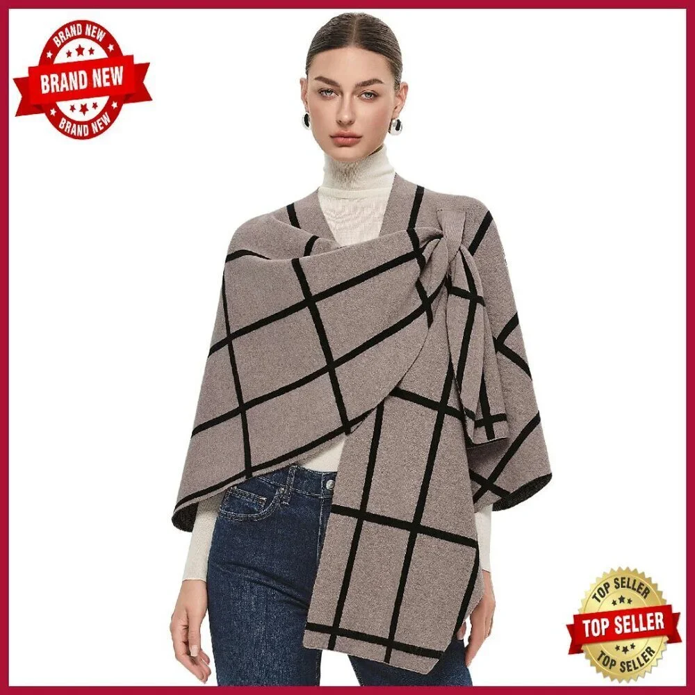 Lightweight Knit Poncho Shawl Wrap Cross Front One Size Soft Viscose - Picture 1 of 7